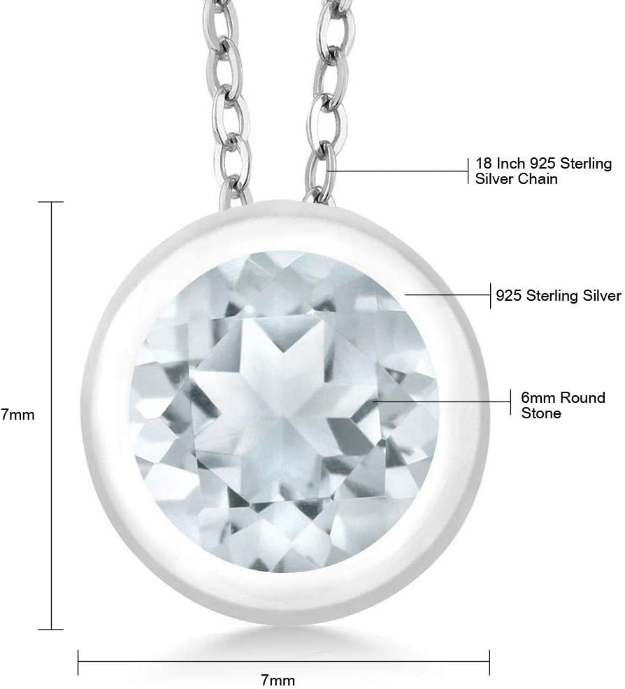 Gem Stone King 6MM Round Gemstone Birthstone Solitaire Pendant Necklace For Women | 925 Sterling Silver | With 18 Inch Silver Chain