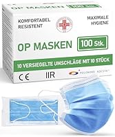 ADESTE – 100x Einweg OP Masken Typ IIR, 3-lagig, spritzwassergeschützt, konform mit UNI EN 14683:2019+AC:2019, BFE >98%