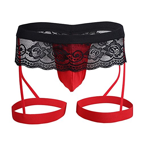 Genérico Mini Falda Sexy Hombres Thong Briefs Ropa Interior Mejorar Pantalones Encaje Bikini Bolsa Travieso, rojo, XL