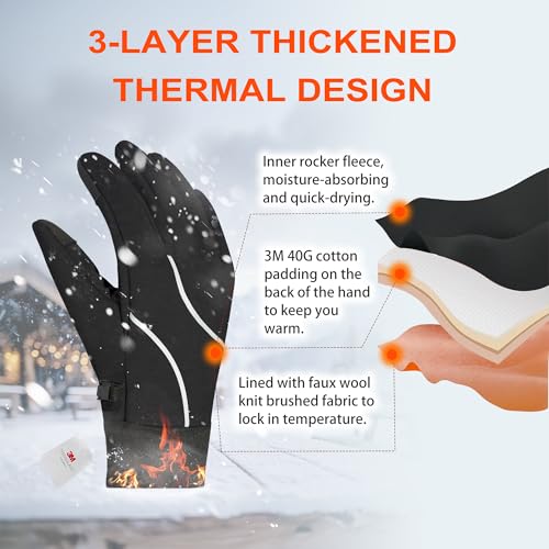 Origem Thermal Gloves Men Women, 3M Thinsulate Winter Gloves, Water Resistant Cycling Gloves, Anti Slip Touch Screen Gloves Liner for Runing Riding Walking Driving Outdoor - Image 3