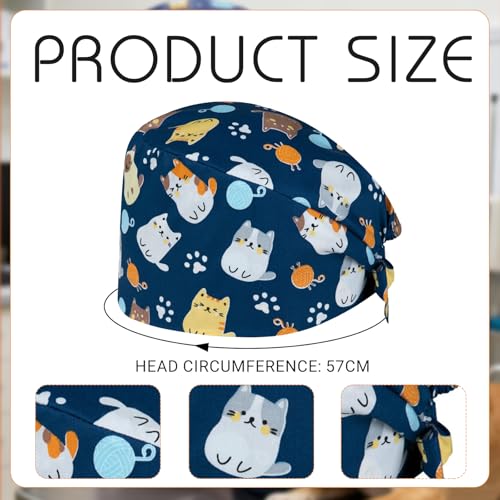 THXFUNAREA OP Haube Damen – Arbeitsmütze mit Katzenmotiv, Stoff OP Haube mit Bindeband, OP Hauben für Klinik Praxis Pflege