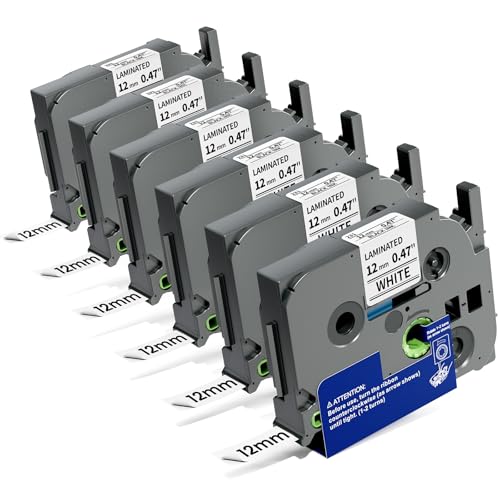 Image of TZe-231 Compatible with Brother Label Maker Tape 12mm 0.47 Laminated White TZe TZ Tape TZe231 P Touch Label Maker Refills for PT D220 H110 D210 1280 1290 1750 1880 2040, Black on White, 6-Pack