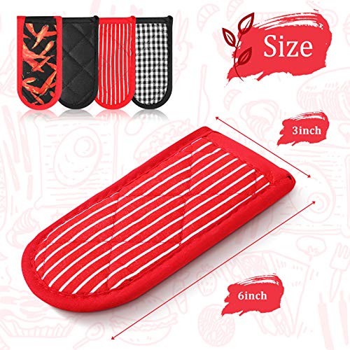 8 Pieces Pan Handle Sleeve Heat Resistant Pot Sleeve Grip Non-Slip Skillet Pot Holder Machine Washable Cast Iron Handle Cover Cotton Assist Handle Holder, 4 Styles, 3 X 6 Inch (Elegant Style) #TOP6