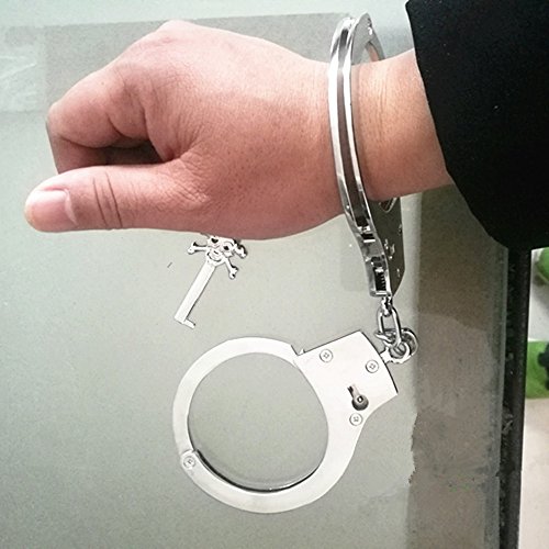 TUTENG Heavy Duty Hinged Double Lock Steel Edition Professional Grade Handcuffs (Silver)