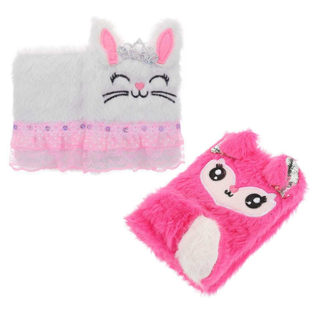 ibasenice 2pcs Bunny Journal for Girls Furry Writing Notebook for Boy Girl Cute Diary for Daily Plans and Memories for Easter Birthdays