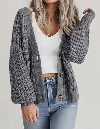Image of Zeagoo Women's 2026 Fall Chunky Knit Cardigans Open Front Long Sleeve V Neck Button Loose Cardigan Sweaters