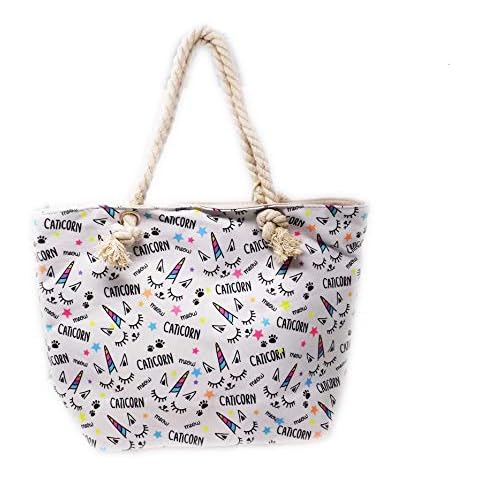 Large Tote Women Girl Handbag Roomy Wallet Rope Handle Bag Fashion Travel Shoulder Cute Fun Hobo (Caticorn Face) Cover
