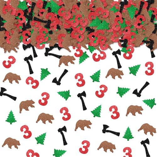 100pcs Camping 3rd Birthday Confetti, Camper Explorer Three Table Confetti, Lumberjack Paper Scatters, Camping Themed 3rd Birthday/Anniversary Party Table Decoration