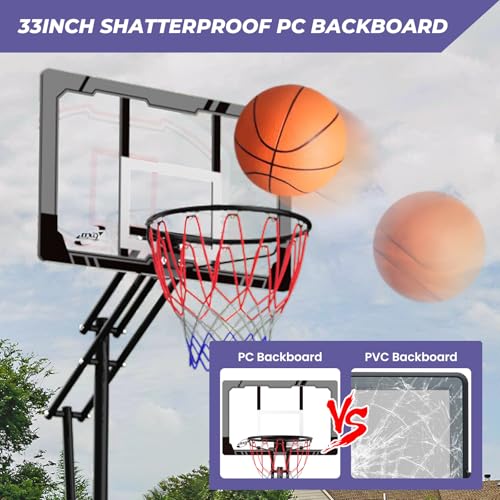 Kids Basketball Hoop 4.0-8.5ft Adjustable Quickly, Outdoor Portable Basketball Goal for Kids/Teens/Youth in Backyard Driveway, 33 Inch Shatterproof Backboard