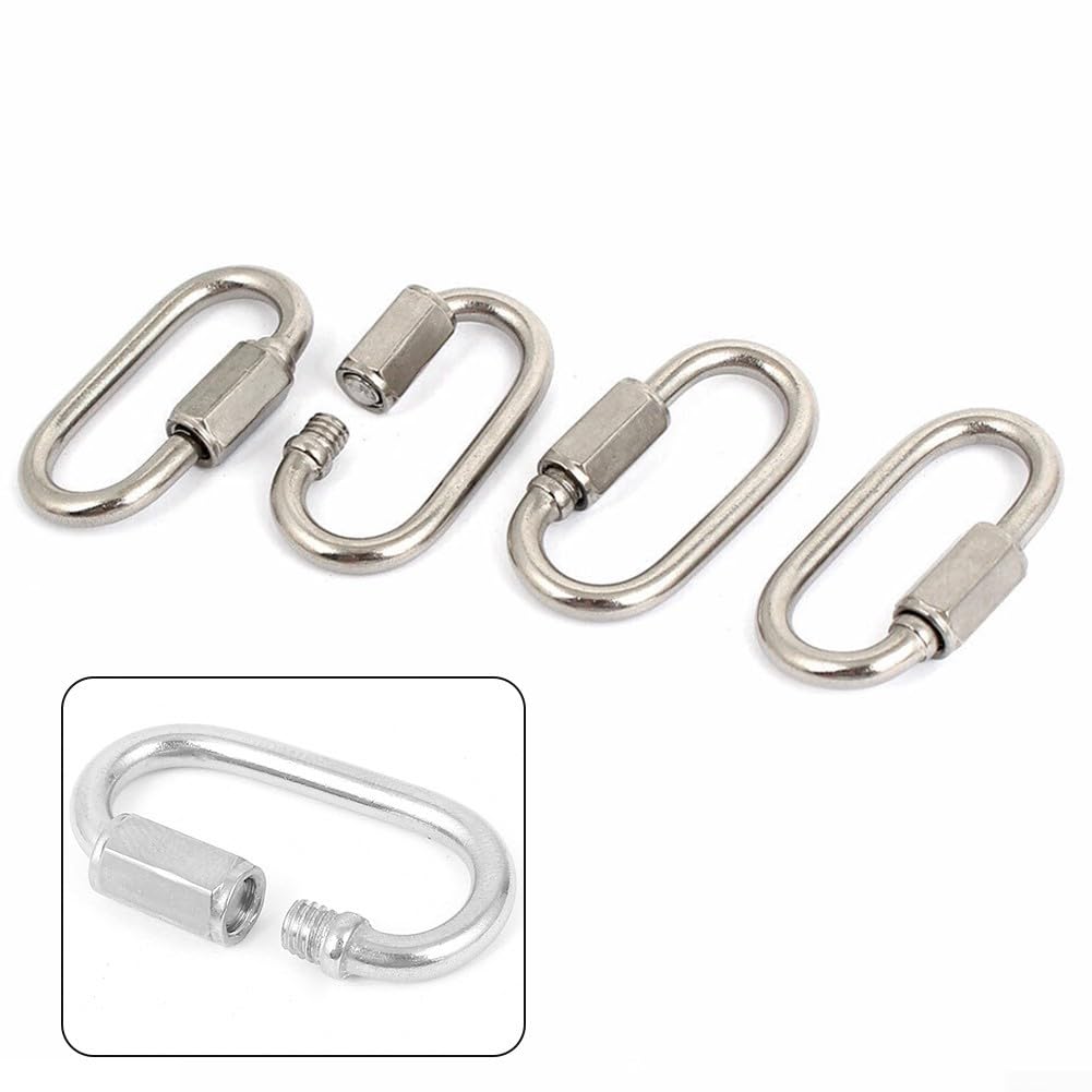 Lot de 4 mousquetons à maillons rapides en acier inoxydable de 3,5 mm pour camping, randonnée, pêche, sac à dos, clé pour anneau, équipement pour animaux de compagnie, équipement d'extérieur