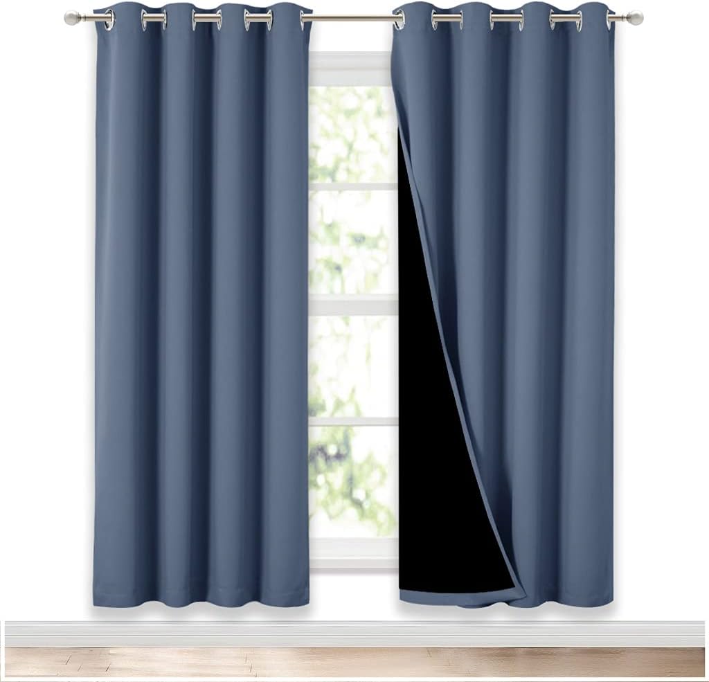 NICETOWN 72in Blackout Curtain Panels (Stone Blue, 52x72) – 2 panels