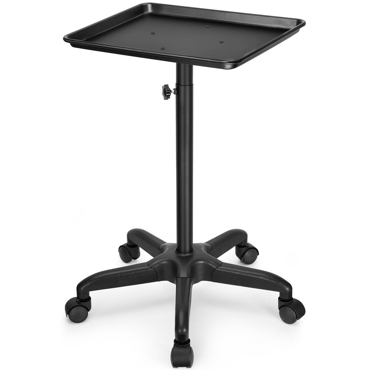 FLOLXNBSalon Tray Cart Premium Aluminum Tattoo Tray Rolling Trolley Adjustable Height Storage Utility Cart for Clinic Spa Rolling Tray (Black)