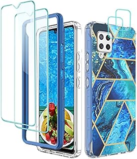 Jeylly Samsung Galaxy A42 5G Case with [2 Pack Tempered Glass Screen Protector + 2 Pack Camera Protector] Marble 360 Full Body Protective Shockproof Soft TPU Bumper Case for Galaxy A42 5G, Ocean Blue