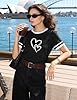 Aottori T Shirt Women's Short Sleeve Heart Printed T-Shirts UK Summer Cotton Basic Round Neck Tshirts Ladies Loose Fit Tee Shits Black XL #3