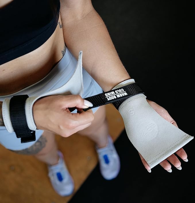 Image of WARM BODY COLD MIND Leather Hand Grips - NO Holes for Weightlifting, Powerlifting, Gymnastics, Cross Training, Pull-Ups, Weight Lifting, Wrist and Palm Protection