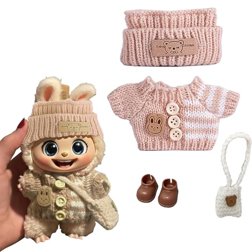 GARBODIY Handmade Knitted Outfit Set for 6.7-inch Collectible Figures - Earth Tone Art Toy Fashion with Sweater & Accessories