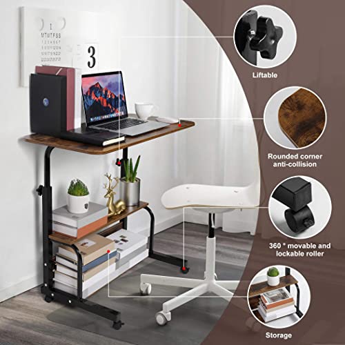 Adjustable Mobile Laptop Desk Portable Detachable Wheels Desk Home Office Desk Height Mobile Bedside Table Additional Storage Rack Small Spaces Desk Veranda Office Desk Size 15.7 * 31.5 Inch Oak #TOP3