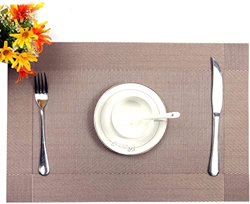 Image of Anugrah Dining Mats Table Mats PVC Placemats Heat-Resistant Placemat for Dining Tea Table Woven Vinyl Stain Resistant Table Mats Easy to Clean - 45x30 cm (Brown, 8)