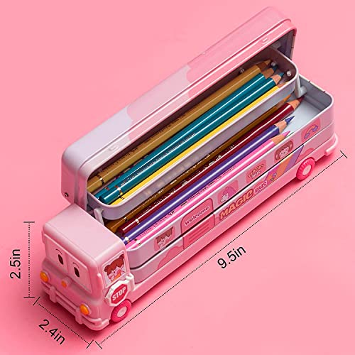 Image of Party Propz Pencil Box For Girls- Pack of 1 School Bus Pencil Box For Girls | School Bus Geometry Box | Kids Geometry Box | School Supplies For Girls Birthday | Return Gifts For Kids | Bus Compass Box