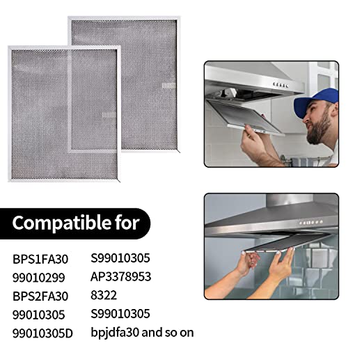 Bps1Fa30 Range Hood Filter 11-3/4" X 14-1/4" X 3/8" For 30-Inch Broan Nutone Qs1 Ws1, Allure Grease Filter, Replaces 99010299,S99010305,Ap3378953 Range Hood Filters Replacement Aluminum(2 Pack) #TOP2