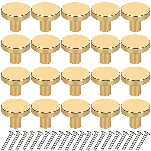 JMIATRY 20 Pcs Gold Drawer Knobs, 25 * 20 mm Round Brass Cabinet Knobs with Screws, Gold Drawer Handles for Drawers, Cupboard, Wardrobe and Furniture Decoration