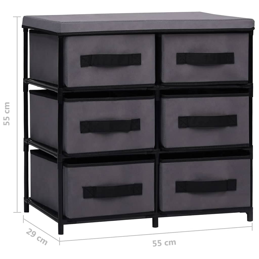 Schrank mit 6 Schubladen aus Stahl und Stoff 55×29×55 cm Grau, Aufbewahrungsschrank für Büro, Wohnzimmer, Schlafzimmer mit Stauraum und Organizer für Akten, Kleidung, Werkzeuge