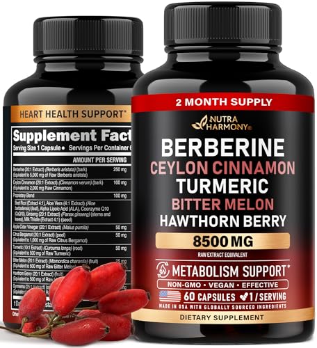 Nutraharmony Berberine With Ceylon Cinnamon 8500 Mg With Apple Cider Vinegar | Hawthorn Berry | Citrus Bergamot | Bitter Melon - 14-In-1 Supplement For Heart Support, Metabolism & Energy cover