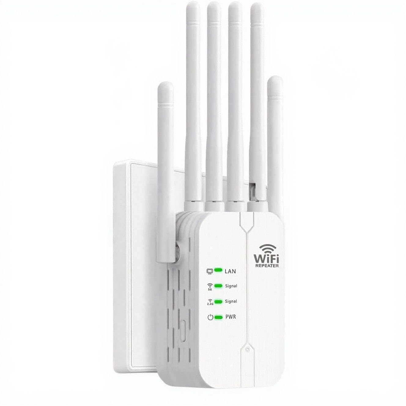 Repetidor Señal WiFi Extender,Amplificador Señal WiFi,6 Antenas,2 Puertos LAN,Repetidor WiFi Largo Alcance,Cobertura 360° de hasta 9800 m³,para Oficinas y Casa,fácil de Instalar