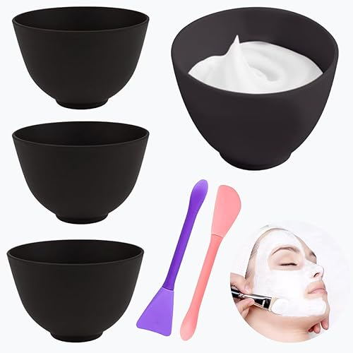 4 cuencos de silicona para mezclar mascarillas faciales, 3.93 pulgadas, apto para microondas, para uso doméstico, con barra de agitación de doble