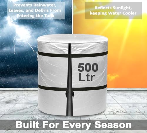 Image of GLUN 500 Liter Water Tank Insulation Cover, Pack of 1 Valcro Opening, Protects from Heat, Cold & Algae, Roof Top Thermal Water Tank Cover
