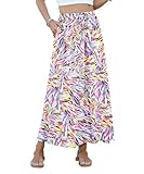 KUOTAI High Waist A-Line Skirts for Women Flowy Long Maxi Skirt with Pockets Boho for Women 2025 Trendy, Bright Pink Flo, Large