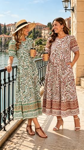 Image of Women's Maxi Dress Casual Loose Fit Tiered A-Line Flowy Summer Dress with Pockets