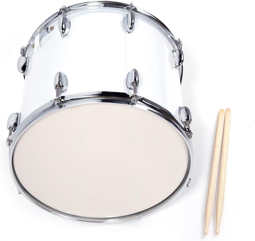 14 x10 inches Marching Drum, Snare Drums Suitable for Beginner, Kids, Students with Pair of Drumsticks, Key, and Strap (White)
