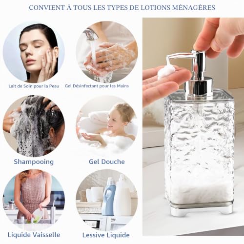 Distributeur Savon Réutilisable 400 ml Transparent Zosenyer