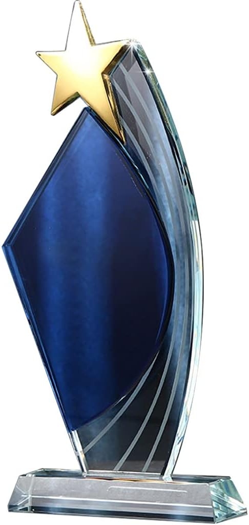 Trophies High-end Crystal Trophy, Pentagram Creative Honor Award, Winners Cup Competition, Free Custom Text (Color : Blue, Size : 12 * 26cm)