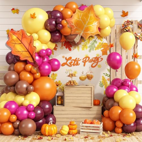 Guirlande de ballons d'automne et de Thanksgiving - 104 pièces - Orange, marron, rouge, jaune - Ballons bohème pour automne, fête prénatale, récolte, fête d'anniversaire