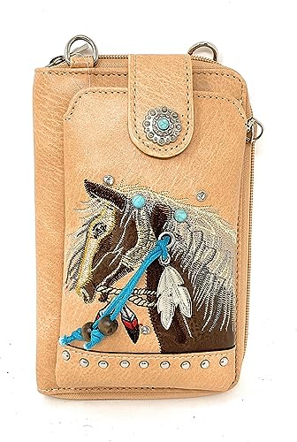 Texas West Western Style Small Embroidery Horse Crossbody Cell Phone Purses Handbags with Coin Pocket in 4 colors4
