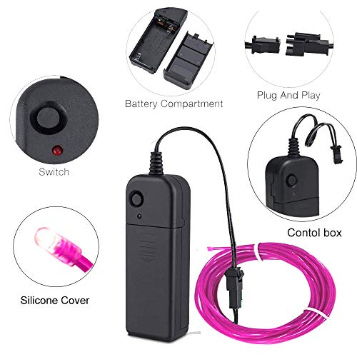 Image of MaxLax EL Wire Purple, 32.8ft /10m Portable Battery Pack Neon Light Strip 360 Cuttable Glowing Rope Lights for Parties, Halloween, DIY Decoration