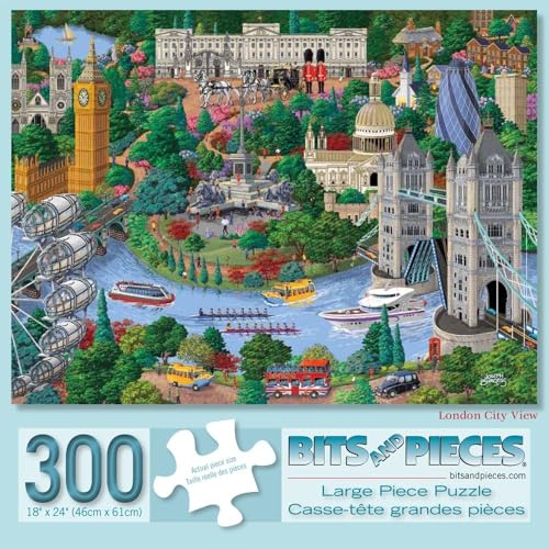 Rompecabezas de 300 piezas para adultos: Vista de la ciudad de Londres, arte de Joseph Burgess, tamaño final 18" x 24" miniatura 1