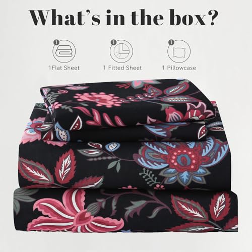 Image of Bedlifes Floral Pattern Bed Sheet Set Twin Size, 16 inch Deep Pocket 3-Piece | Ultra Soft Microfiber, Breathable & Silky, OEKO-TEX Certified, Easy-Care Machine Washable, 3-Piece, All-Season Spring Bedding