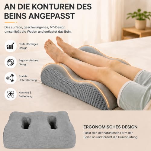 Coussin Jambes Surélevé Ergonomique, Coussin Genoux pour Dormir, Coussins Relève-Jambes Multifonction, Dossier & Assise, Housse Amovible, Respirant, Repose-Jambes Circulation Sanguine, Confort, Gris – vue 4