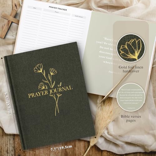 Image of Lanpn Bible Prayer Journal for Women Men, 68 Weeks Linen Bible Study Journal Christian Prayer Notebook Planner with Scripture Verse, Devotional Journal Religious Christian Faith Gifts Women, Green