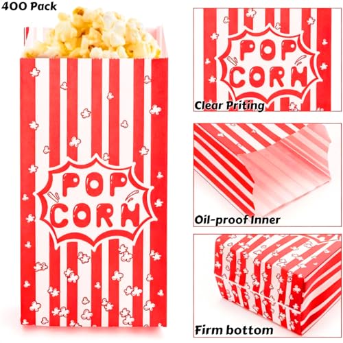 Image of 400 Pcs Small Paper Popcorn Bags, 1 Oz Movie Night Pop Corn Bags, Oil-proof Paper Popcorn Bag Bulk for Popcorn Machine, Popcorn Containers Cups for Individual Servings, Party supplies