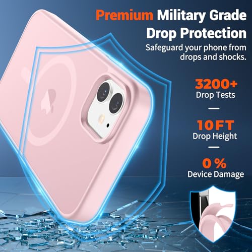 Image of SUPFINE Magnetic for iPhone 11 Phone Case with Screen Protector (Compatible with MagSafe) (Military Grade Drop Protection) Translucent Matte Shockproof Phone Cover,Light Pink