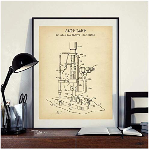 YQQICC Lámpara de hendidura Impresión Optometría Póster Herramientas ópticas Plano Oftalmología Arte de la pared Lienzo Pintura Ojo Doctor Clínica Decoración - 45x60cm Sin marco