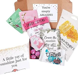 Little Box of Sunshine 10 Item Gift Box| Pamper Box| Care Package for her| Hug in a box| Get Well Soon Gifts| Birthday Gifts for her| University Gifts w/Tea Gifts for Women (Pink)