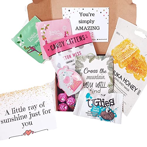 Little Box of Sunshine 10 Item Gift for Her Hug in a Box - Care Package for Her - Tea Face Mask & Nail File Pamper Box | Letterbox Gifts with Coffee Notepad and Face Mask Gifts for Women (Pink)