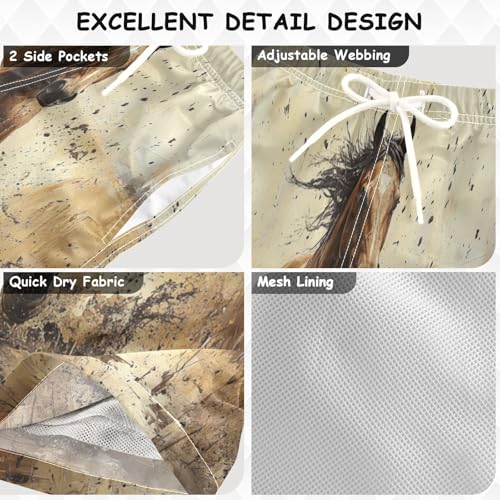 Pigsaly Boys' Swim Board Shorts Watercolor Tall Strong Brown Horse Boy's Swim Trunks Kids Swimwear M3