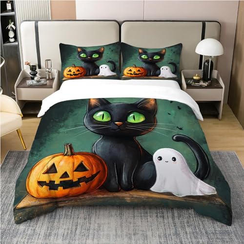 Parure de lit chat noir en microfibre zippée facile à laver