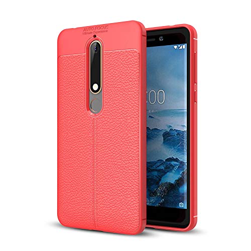GUOQING for Nokia 6.1 Case,for Nokia 6 2018 Case,Shockproof High Impact Tough Rubber Rugged Hybrid Case Protective Anti-Shock Shatter-Resistant Mobile Phone CaseLeather Texture (Color : Red)